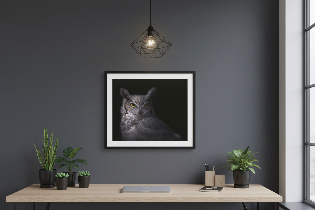 Uhu - Open Edition Print mockup in modern home office setting